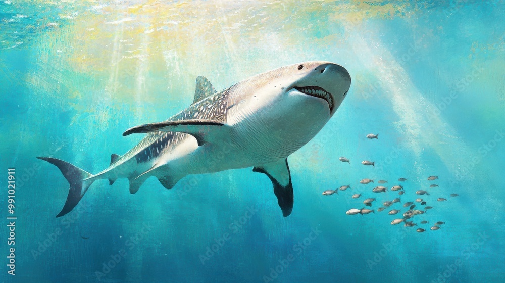 Naklejka premium Majestic Shark Swimming in Crystal Clear Water