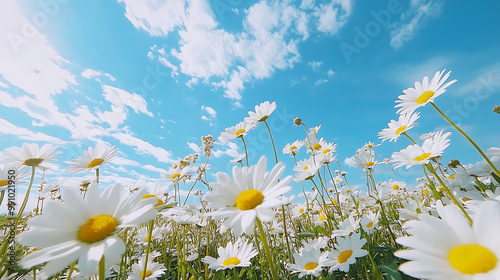 A field of daisies under a bright blue sky, each flower representing a smile in nature