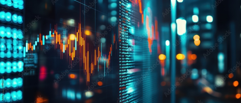 Financial Data Display in a City Night Financial Data Display in a City Night