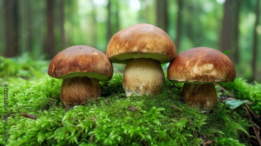Close up of Boletus Mushrooms Growing in the Forest. Close up of Boletus Mushrooms Growing in the Forest.