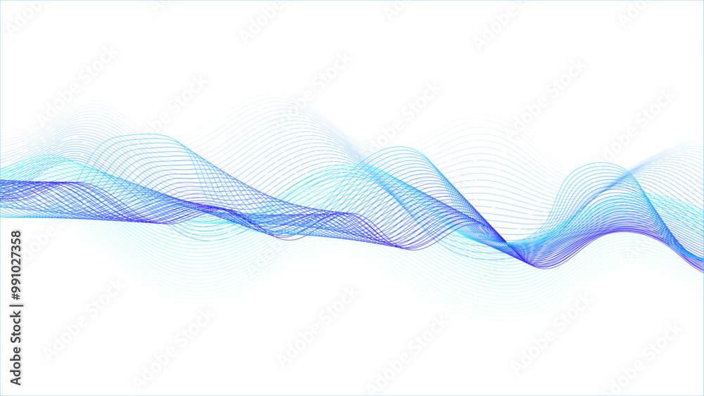 Wavy flowing curve pattern by colorful gradient blue purple on white background. Abstract white background with colorful flowing wave lines. Wavy flowing curve pattern by colorful gradient blue purple on white background. Abstract white background with colorful flowing wave lines.