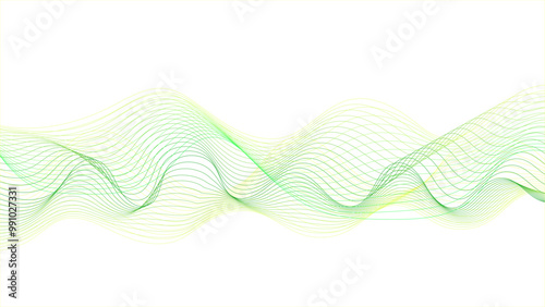 Abstract blue and green gradient wavy flowing line blend background. Flowing yellow and green abstract waves on a white background. 