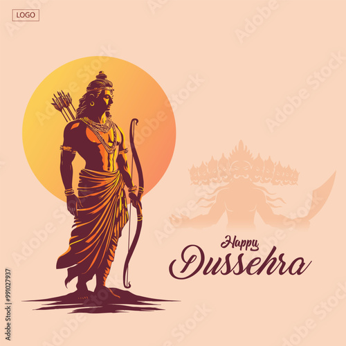 Happy Dussehra festival of India. of Lord Rama killing Ravana. vector illustration design
