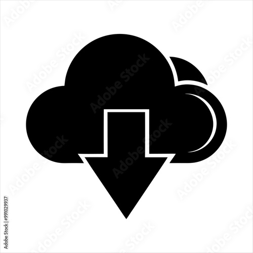 Obraz na płótnie "Minimalist Cloud Download Icon Silhouette with Bold Downward Arrow – Modern Vec