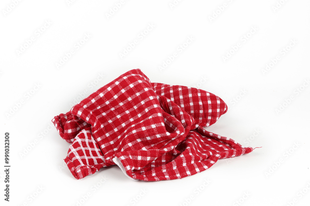 red and white tea towel with isolated gingham pattern on a white background red and white tea towel with isolated gingham pattern on a white background