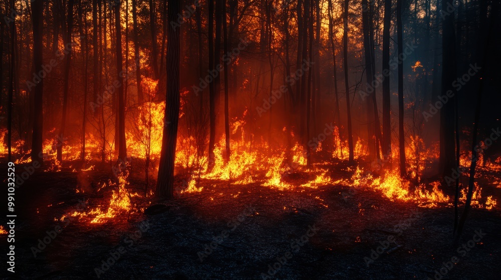 Forest Fire: Burning Woods and Thick Smoke.