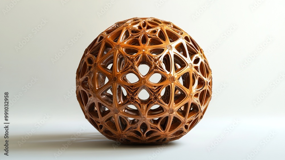 Intricate Geometric Sphere: Abstract 3D Design with Wood Texture Intricate Geometric Sphere: Abstract 3D Design with Wood Texture