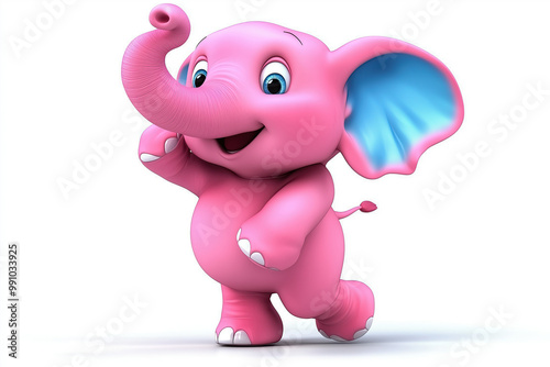 Dancing pink elephant with blue ears photo