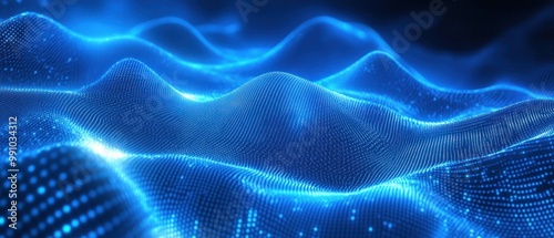 Digital technology blue wave glowing background.