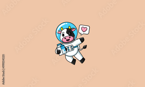 Astronaut cow holding a carton of milk in space.