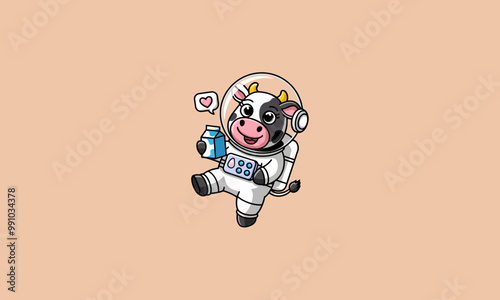 Astronaut cow holding a carton of milk in space.