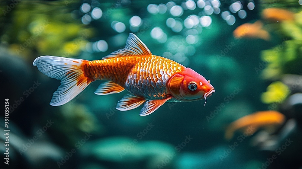Overhead shot of colorful Japanese koi fish in a pond. Overhead shot of colorful Japanese koi fish in a pond.