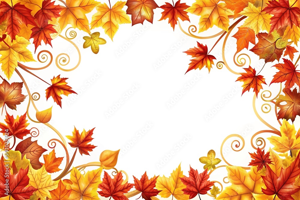Vibrant orange, yellow, and red autumn leaves and swirling vines form a whimsical border, perfect for framing seasonal designs, cards, and digital crafts. Vibrant orange, yellow, and red autumn leaves and swirling vines form a whimsical border, perfect for framing seasonal designs, cards, and digital crafts.