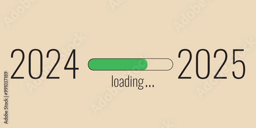 Virtual loading of the new year 2025, transition from last year to next