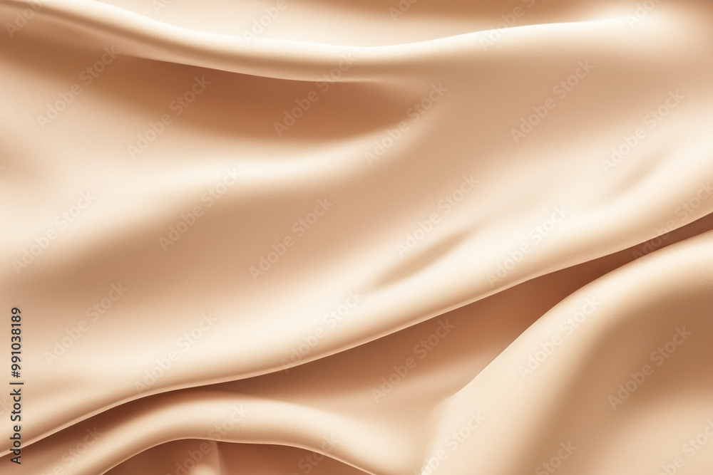 Soft, smooth, and delicate, a close-up of a peach-colored satin fabric draped in elegant folds.