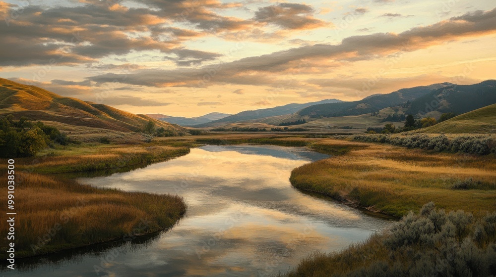 Serene Valley at Dusk with Rich Browns and Greens