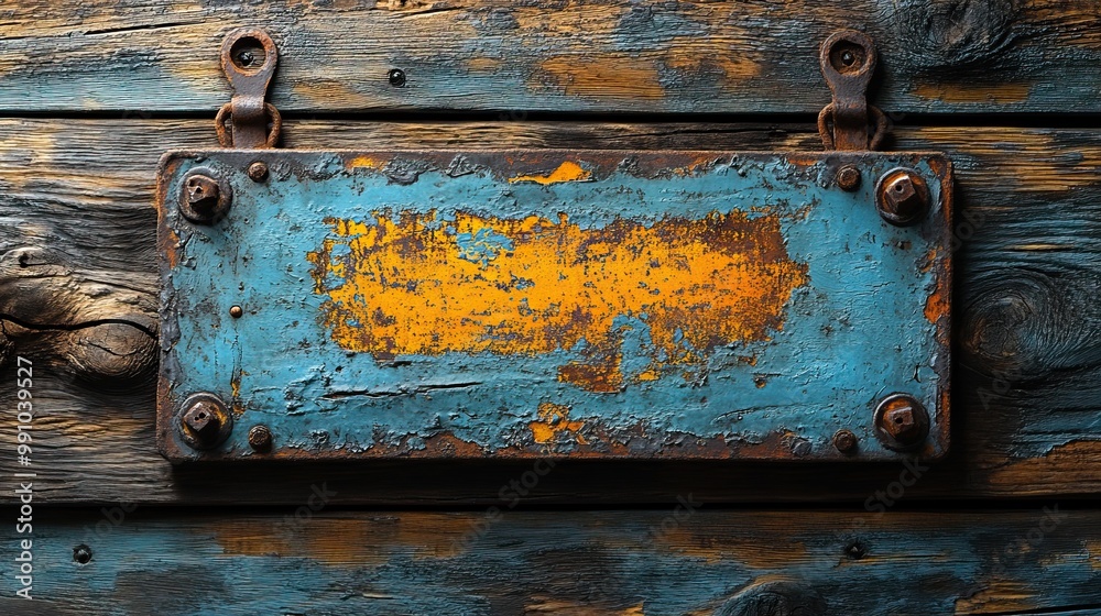 Rustic retro concept featuring an old rusty metal board with space for messages.
