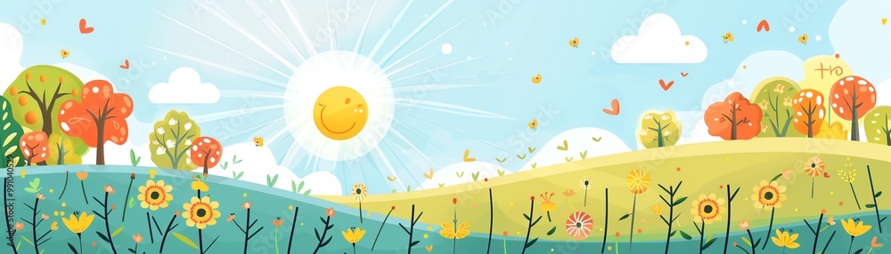 Sunny day, bright and cheerful, flat design illustration Sunny day, bright and cheerful, flat design illustration