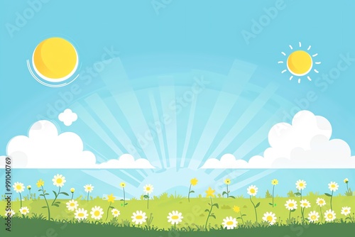 Sunny day, with clear skies and sunshine, flat design illustration