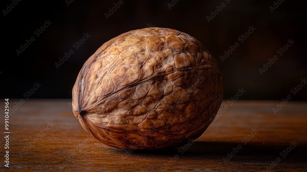Fototapeta premium Close-Up of a Walnut Half on a Rustic Surface