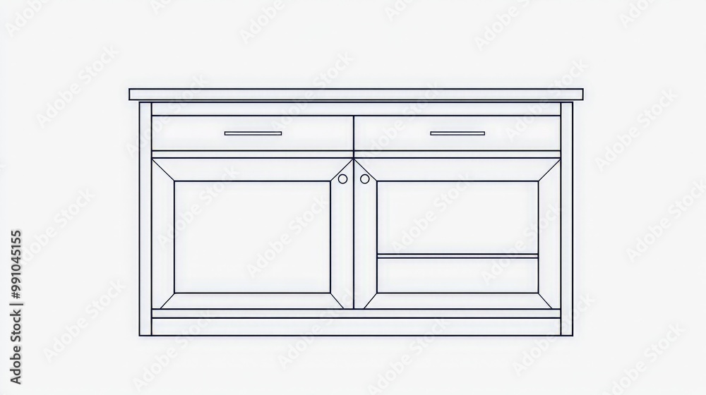 Minimalist Black Line Drawing of Wooden Cabinet on White Background - Modern Furniture Concept for Interior Design Projects Minimalist Black Line Drawing of Wooden Cabinet on White Background - Modern Furniture Concept for Interior Design Projects
