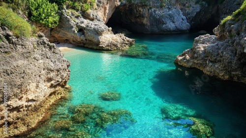 A small cove in Italy with turquoise water, idyllic wild beach in Sicily