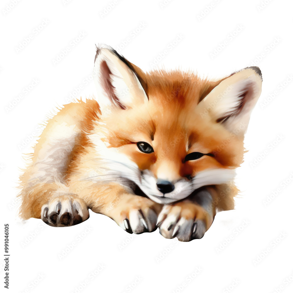 Fototapeta premium Fox Cub Lying Down Clipart Illustration