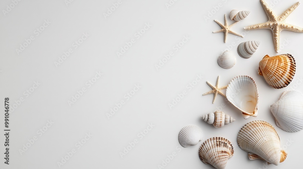 Tranquil Seashell Collection on White Background Coastal Elegance and Serenity Tranquil Seashell Collection on White Background Coastal Elegance and Serenity
