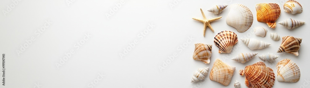 Seashell Collection Exquisite Cluster of Coastal Treasures on White Background - Serene Ocean Vibes for Summer Decor and Travel Concepts Seashell Collection Exquisite Cluster of Coastal Treasures on White Background - Serene Ocean Vibes for Summer Decor and Travel Concepts