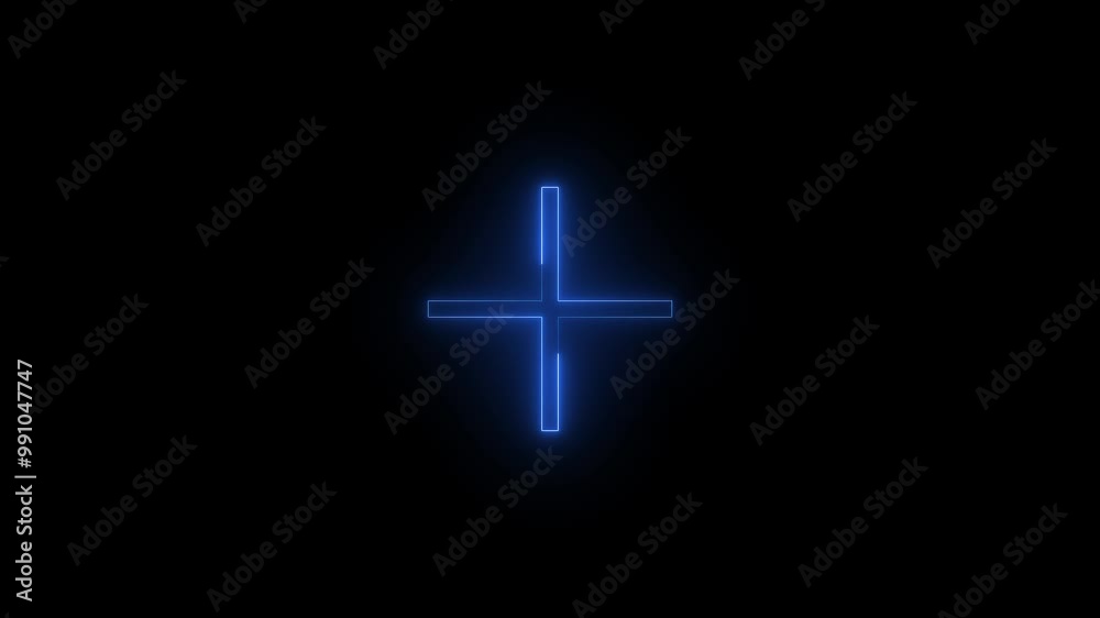 Neon calculator addition icon blue glowing black background animation Neon calculator addition icon blue glowing black background animation