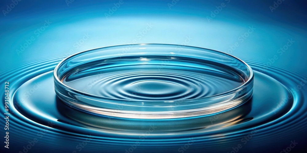 Petri dish with water and ripple in blue background, Petri dish, water, ripple, blue background, science