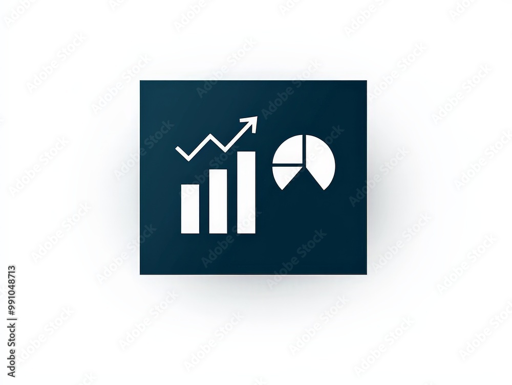Minimalist Data Analysis Icon on White Background - Blue Square Chart with Rising Arrow and Pie Chart Concept for Business Minimalist Data Analysis Icon on White Background - Blue Square Chart with Rising Arrow and Pie Chart Concept for Business