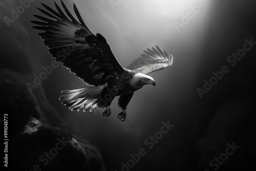 Obraz na płótnie stunning black and white fine art photograph of a golden eagle soaring majestically in flight. Generative AI. w salonie