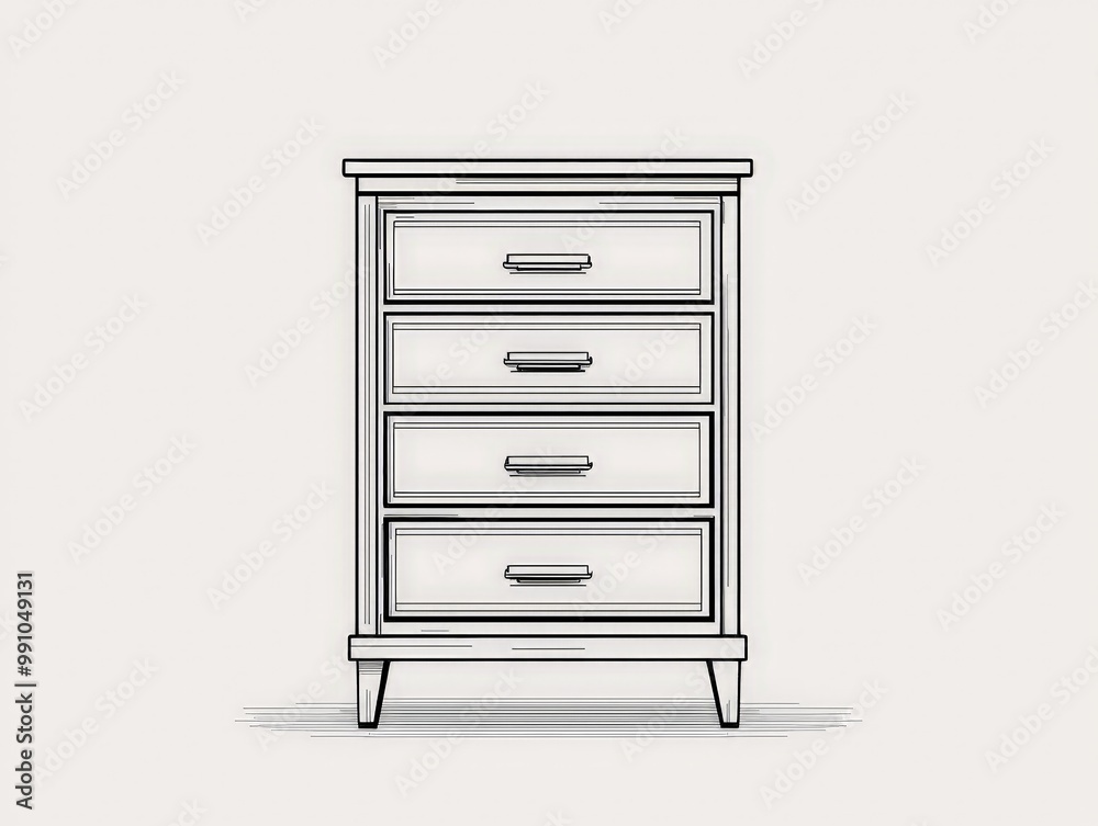 Minimalist Line Drawing of Black Chest of Drawers on Light Grey Background - Modern Furniture Design Concept Minimalist Line Drawing of Black Chest of Drawers on Light Grey Background - Modern Furniture Design Concept
