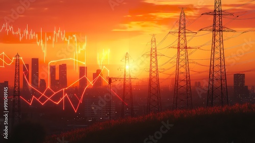 Conceptual image depicting the rise in energy production in a factory

 photo