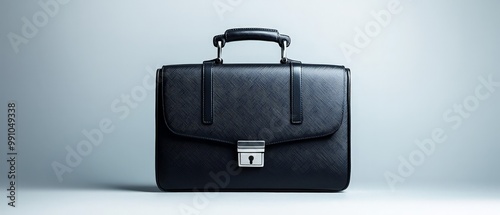 Elegant Black Leather Briefcase in Minimalist Studio Setting - Professional Business Accessory with Sophisticated Charm and Clean Design