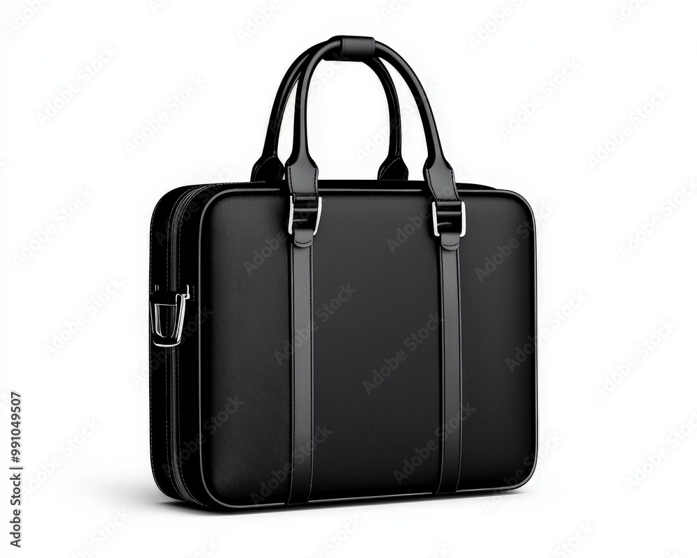 Professional Black Leather Briefcase on White Background - Minimalist Business Elegance and Sophistication Professional Black Leather Briefcase on White Background - Minimalist Business Elegance and Sophistication