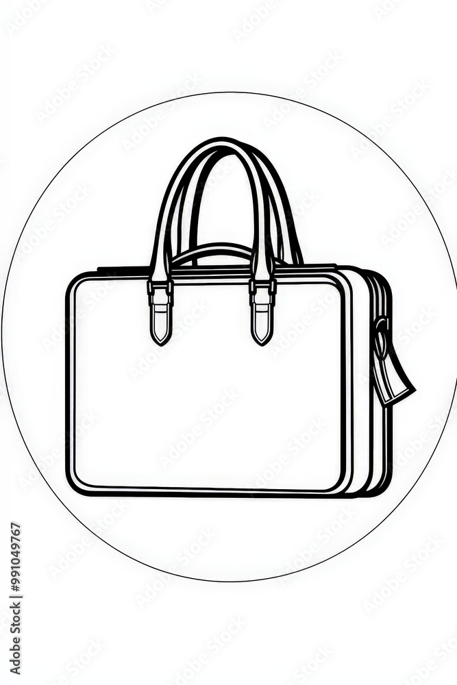 Elegant Handbag Line Drawing in Circular Frame Minimalist Black and White Fashion Illustration for Brand Logo or Merchandise Elegant Handbag Line Drawing in Circular Frame Minimalist Black and White Fashion Illustration for Brand Logo or Merchandise