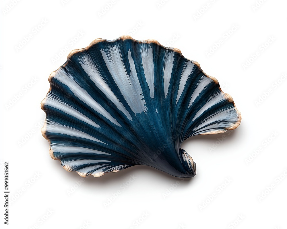 Elegant Blue Ceramic Seashell on White - Minimalist Tranquility and Natural Beauty Concept Elegant Blue Ceramic Seashell on White - Minimalist Tranquility and Natural Beauty Concept