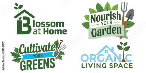 Set of Garden Logos for Organic Home Living