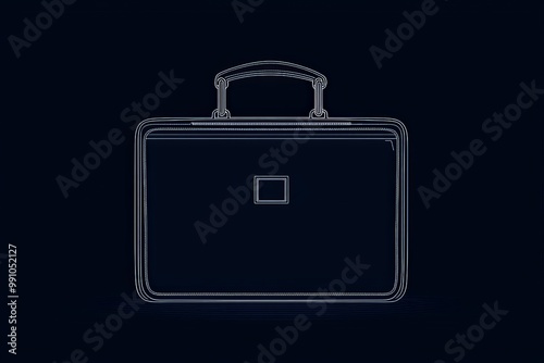 Minimalist White Outline Briefcase on Dark Blue Background - Simple, Elegant Business Concept for Branding and Design Projects