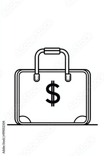 Minimalist Line Art of Dollar Sign Briefcase on White Background - Professional Finance Icon