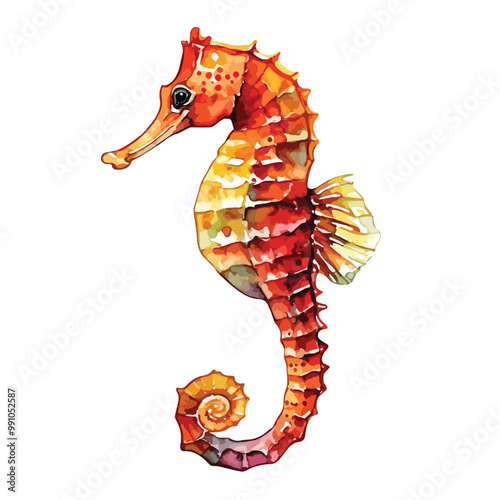seahorse vector watercolor isolated on white with clipping path