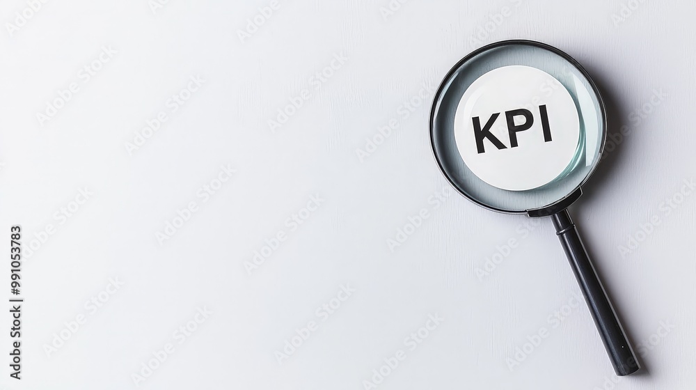 Closeup Magnifying Glass with KPI Inscription on Minimalist White Surface - Precision Business Tool for Data Analysis Closeup Magnifying Glass with KPI Inscription on Minimalist White Surface - Precision Business Tool for Data Analysis