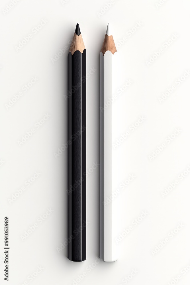 Contrasting Black and White Pencils Minimalist Composition with Textured Details on White Background, Ideal for Design Projects and Art Concepts Contrasting Black and White Pencils Minimalist Composition with Textured Details on White Background, Ideal for Design Projects and Art Concepts