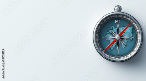 Wallpaper Mural Detailed Closeup of Silver Blue World Map Compass on White Background - Navigation and Travels Concept Torontodigital.ca