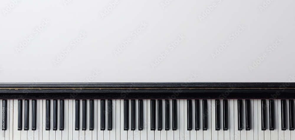 Fototapeta premium Elegance in Monochrome Close-up of Piano Keys on White Surface - Musical Harmony and Serenity