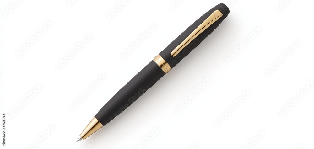 Elegant Black and Gold Pen on White Surface - Professional Writing Instrument in Minimalist Composition Elegant Black and Gold Pen on White Surface - Professional Writing Instrument in Minimalist Composition