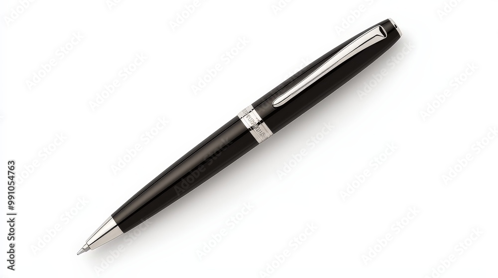 Elegant Black and Silver Pen Closeup on White Background - Luxury Writing Instrument for Branding and Promotion Elegant Black and Silver Pen Closeup on White Background - Luxury Writing Instrument for Branding and Promotion