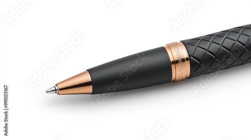 Elegant Black Pen with Rose Gold Accents on White Background - Luxury Writing Instrument Detail for Marketing